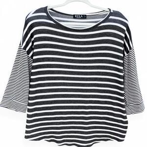 ECLA Oversized Stripe Knit Top Drop Shoulder 3/4 Sleeve Large